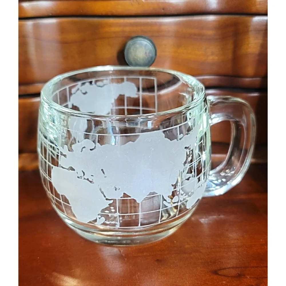 Vintage Nestle Nescafe Old World Globe Glass Coffee Mug - One Mug